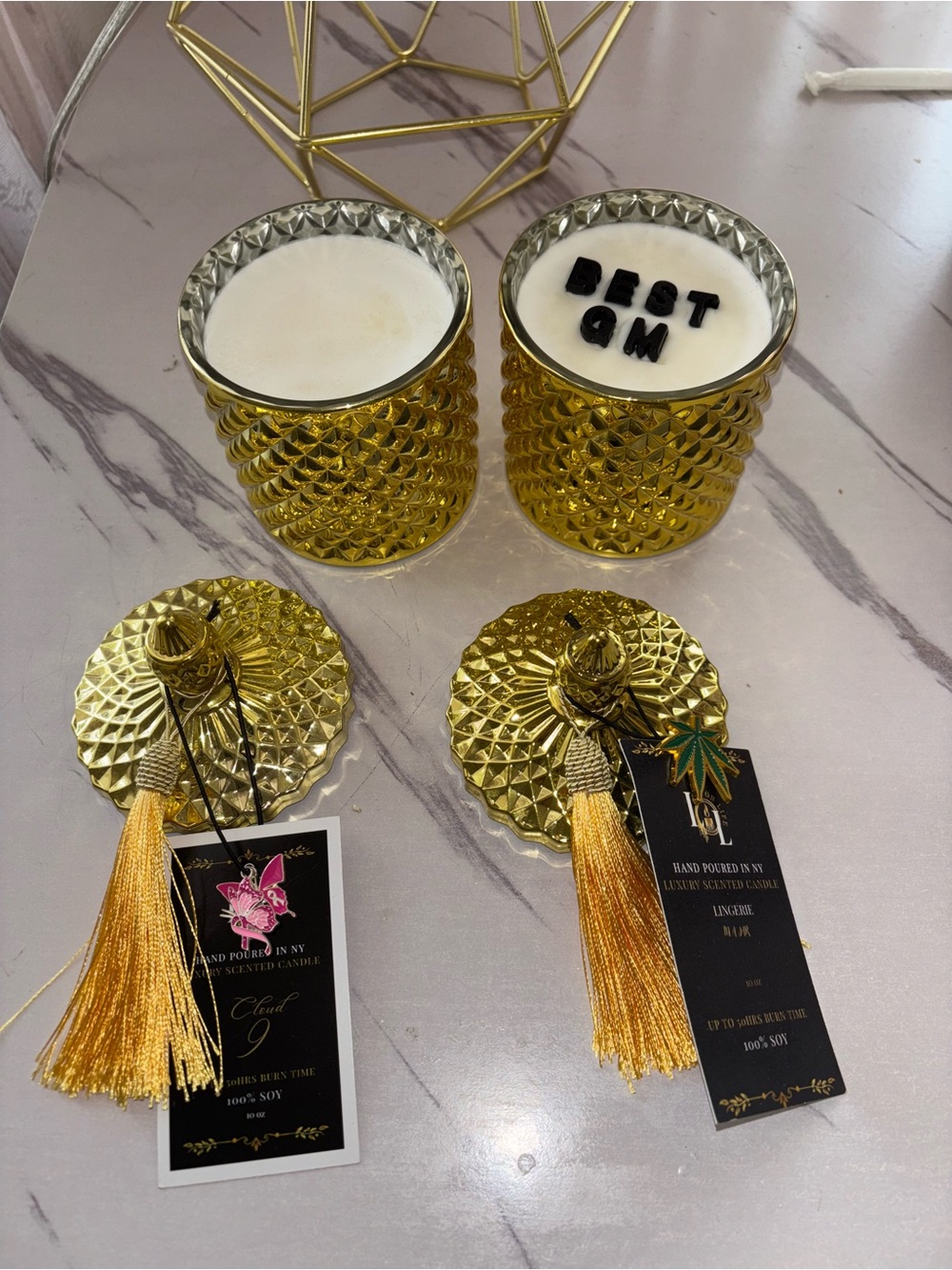Pair of Luxurious Gold Soy Wickless Candle - Set